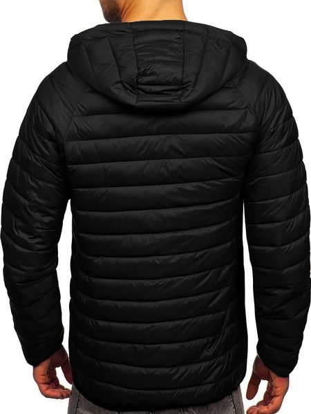 Куртка чоловіча стьобана чорна з капюшоном весна-осінь Осло розмір C D0038-SL фото