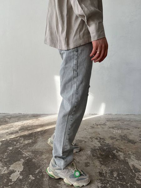 Мужские джинсы свободного кроя, серый цвет 2448 фото