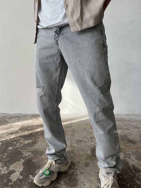 Мужские джинсы свободного кроя, серый цвет 2448 фото