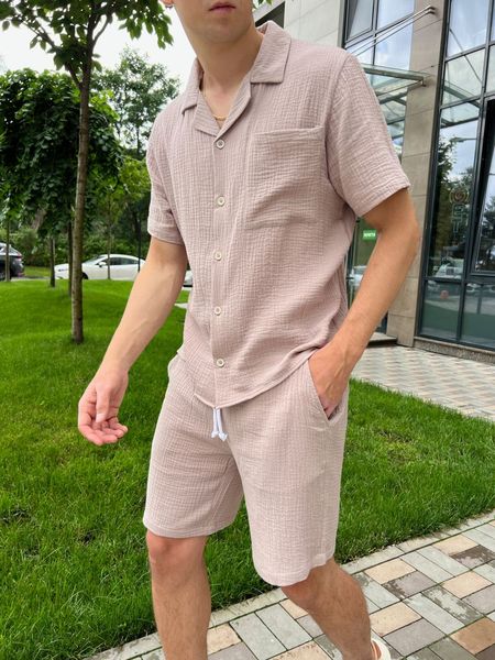 Літній мусліновий комплект сорочка+шорти беж 1688064766 фото