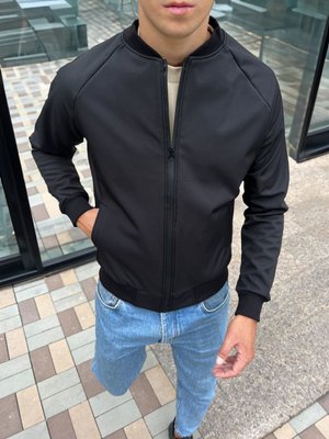 Куртка бомбер мужская Soft Shell на флисе черная весна осень 770668 фото