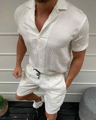 Комплект чоловічої сорочки та шорти, костюм літній білий rc-0066wht фото