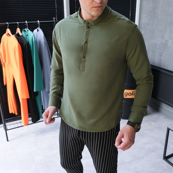 Чоловічий класичний комплект сорочка і штани, костюм молодіжний приталений хакі 770247-2 фото