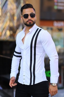 Рубашка мужская без воротника с длиным рукавом белая 771064-1 фото