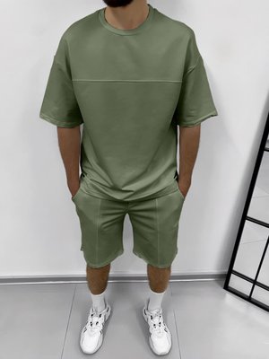 copy_Костюм футболка+шорты мужские с прострочкой хаки vz-k17kha фото
