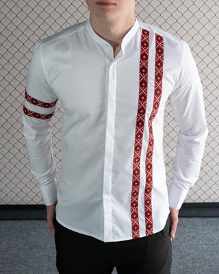Мужская рубашка классическая с орнаментом приталенная с длинным рукавом белая mk366-1 фото
