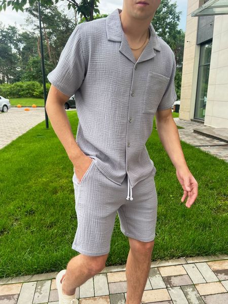 Літній мусліновий комплект сорочка+шорти сірий 1688064815 фото