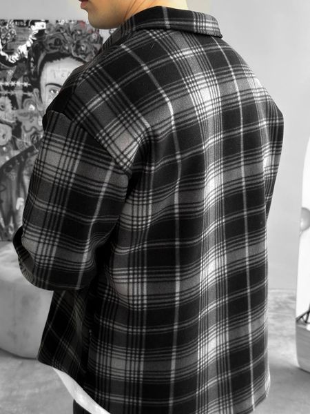 Рубашка кашемировая мужская в клеточку серая kl15 фото