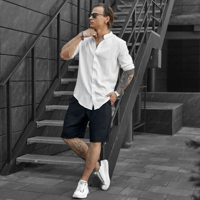 Мужской летний комплект белая рубашка + шорты черные, мужской костюм far4 фото