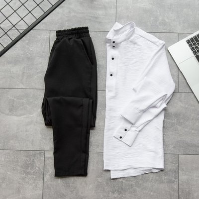 мужской комплект классическая белая рубашка и штаны черные 770247-3 фото