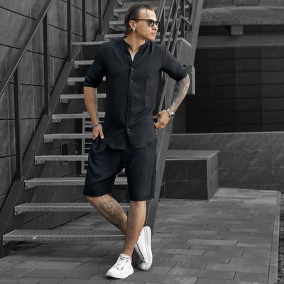 Мужской летний комплект рубашка черная + шорты черные, мужской костюм far5 фото