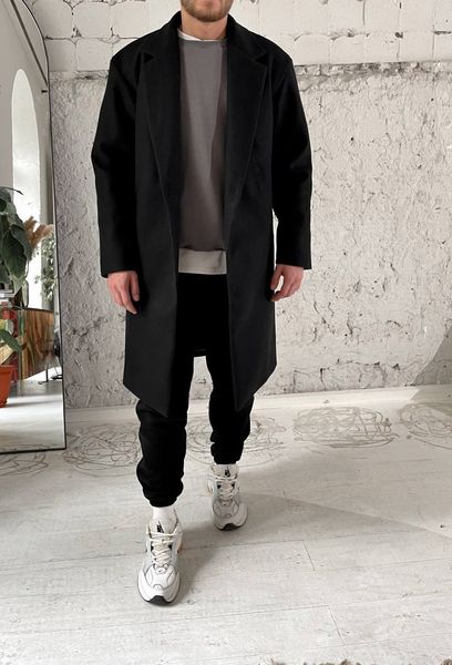 Пальто кашемировое классическое мужское длинное черное COA00102-SL фото