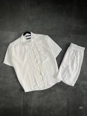 Мужской костюм лен рубашка + шорты (белый) lk5 фото