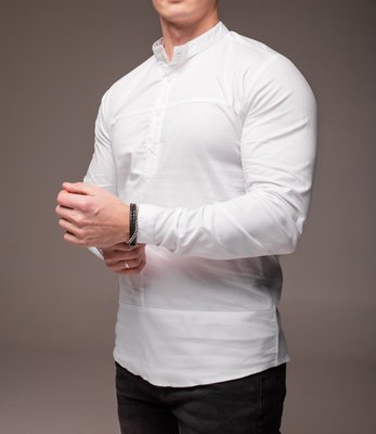 Чоловіча сорочка класична приталена без коміра біла 1420 фото