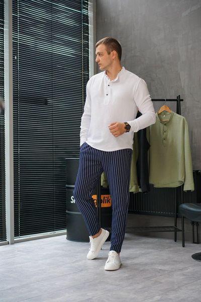 чоловічий комплект класична біла сорочка і штани сині в смужку 770247-4 фото