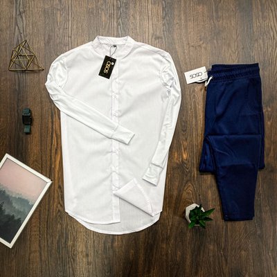 Классический комплект мужской, рубашка белая приталенная и штаны синие 433443-4 фото