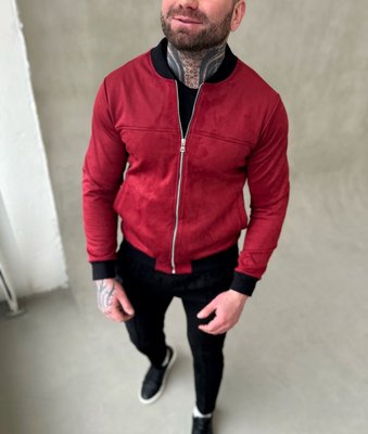 Куртка бомбер мужская замшевая бордовая F0004-4 фото