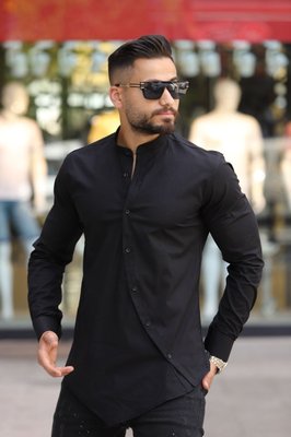 Рубашка мужская приталенная классическая под джинсы черная 770529 фото