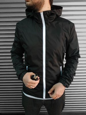 Чоловіча куртка вітровка водовідштовхувальна з капюшоном чорна 707black-SL фото
