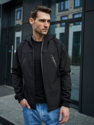 Мужская куртка осенняя softshell с капюшоном черная 1679669288 фото