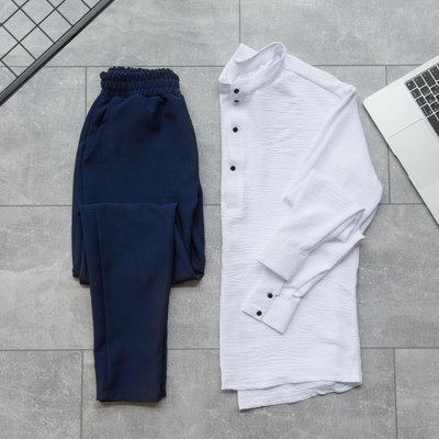 мужской комплект классическая белая рубашка и штаны синие приталенные 770247-5 фото