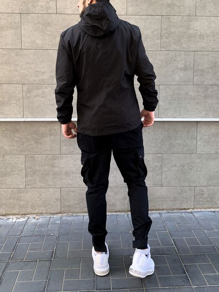 Чоловіча куртка вітровка водовідштовхувальна з капюшоном чорна 707black-SL фото