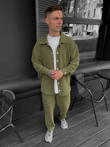 Костюм комплект чоловічий сорочка і штани хакі rb3 фото