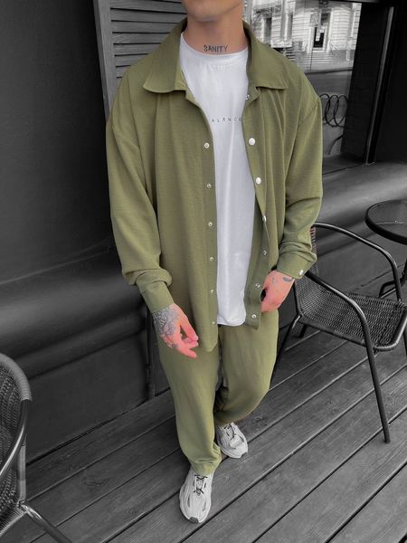 Костюм комплект чоловічий сорочка і штани хакі rb3 фото