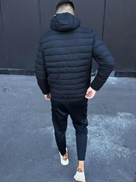 куртка чоловіча стьобана з капюшоном осіння демісезонна чорна 770635 фото