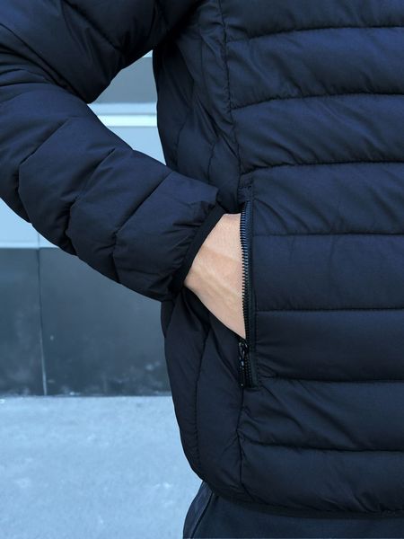 куртка чоловіча стьобана з капюшоном осіння демісезонна чорна 770635 фото