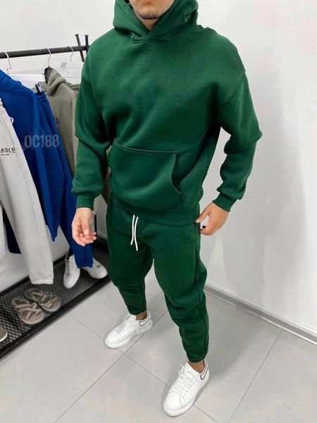 Чоловічий спортивний костюм худі+штани зелений oc188 фото