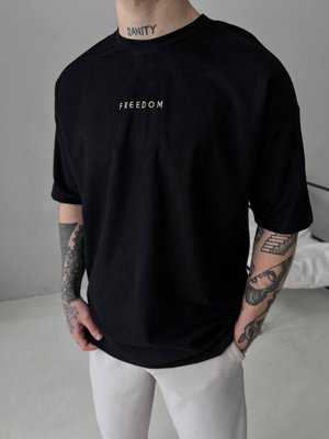 Стильна вельветова футболка "Freedom" у чорному кольорі MR259 фото