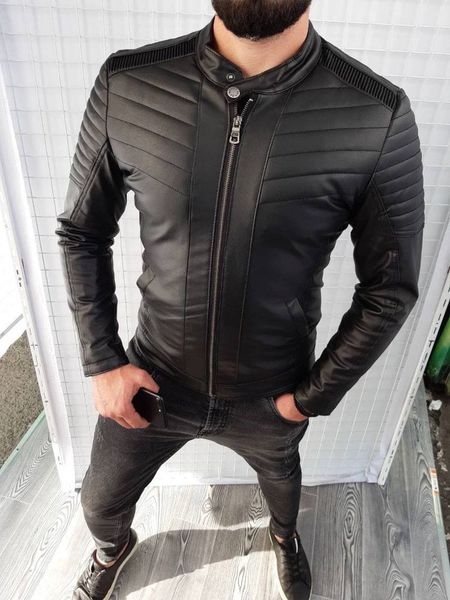 Кожанка чоловіча куртка косуха шкіряна чорна 132-ПАНК фото