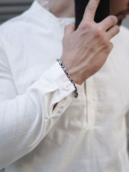 Сорочка лляна чоловіча класична приталена без коміра біла 1686162149 фото