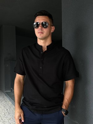 Рубашка мужская льняная с коротким рукавом классическая черная 770594-3 фото