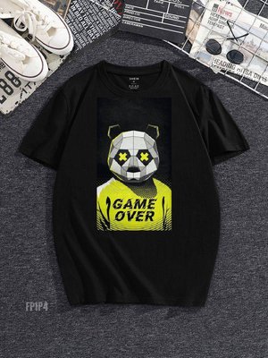 Черная оверсайз футболка панда game over fp1p4 фото