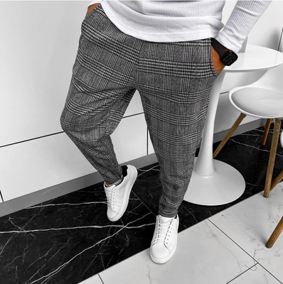 Мужские брюки классические зауженные, брюки молодежные приталенные, модные брюки повседневные клетка 403962 фото