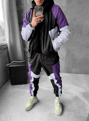 Спортивный мужской костюм плащевка трехцветный фиолетовый ksp9 фото