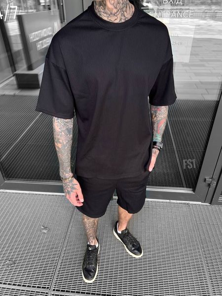 Комплект чоловічий футболка і шорти оверсайз, чорний fs1 фото
