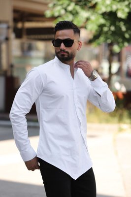 Рубашка мужская приталенная классическая под джинсы белая 770529-1 фото