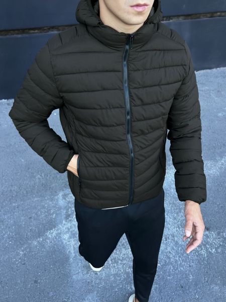 куртка чоловіча стьобана з капюшоном осіння демісезонна хакі 770635-1 фото
