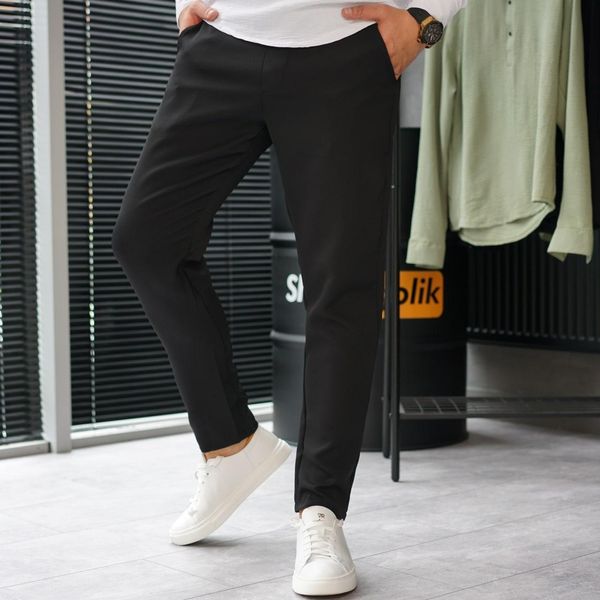 чоловічий комплект класичний приталена біла сорочка штани чорні завужені 770247-8 фото