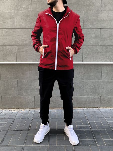 Чоловіча куртка вітровка водовідштовхувальна з капюшоном червона 707red-SL фото