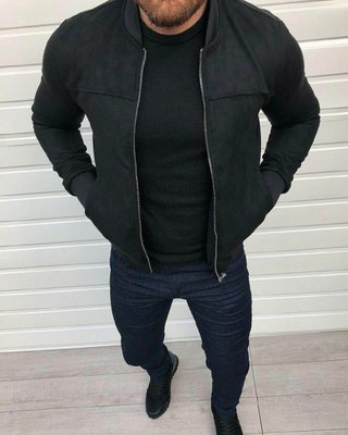 Мужская куртка бомбер замшевая весна осень черная размер S F0004-Т фото