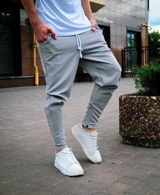 Мужские брюки классические приталенные зауженные серые 403959 фото