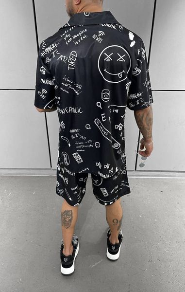 Комплект мужской рубашки и шорты, костюм летний черный смайл sp2 фото