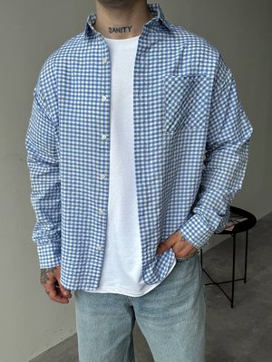 Легкая мужская оверсайз рубашка синяя OH886 фото