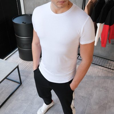 Базовая однотонная футболка белая мужская slim1 фото