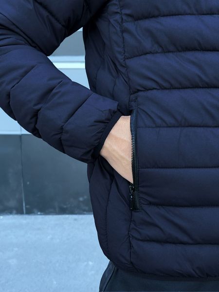 куртка чоловіча стьобана з капюшоном осіння демісезонна синя 770635-2 фото