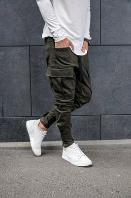 Чоловічі штани карго з кишенями бавовна хакі  403974 фото